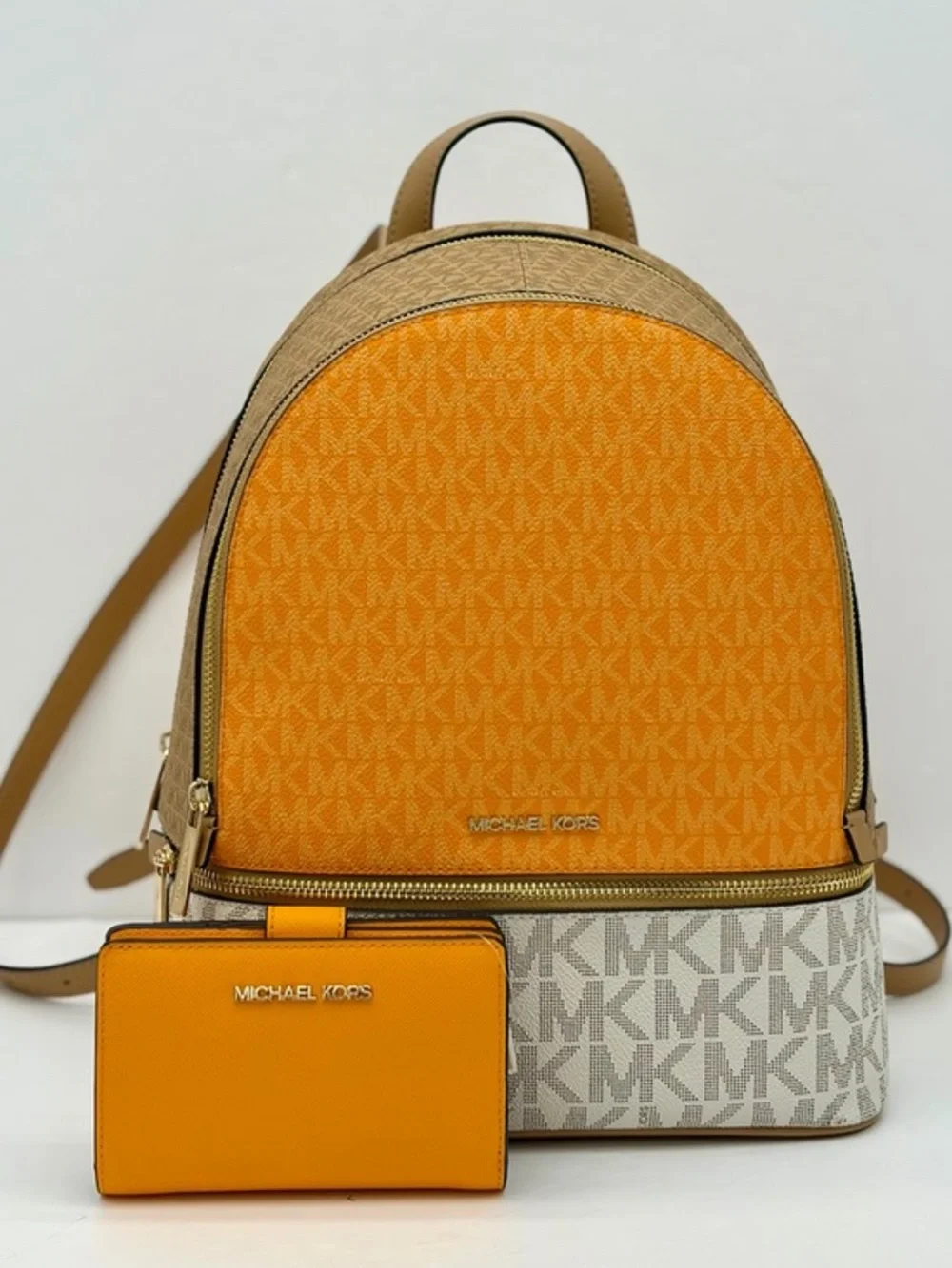 Michael Kors Rhea Medium Color-Block Signature Logo Backpack and Wallet Set